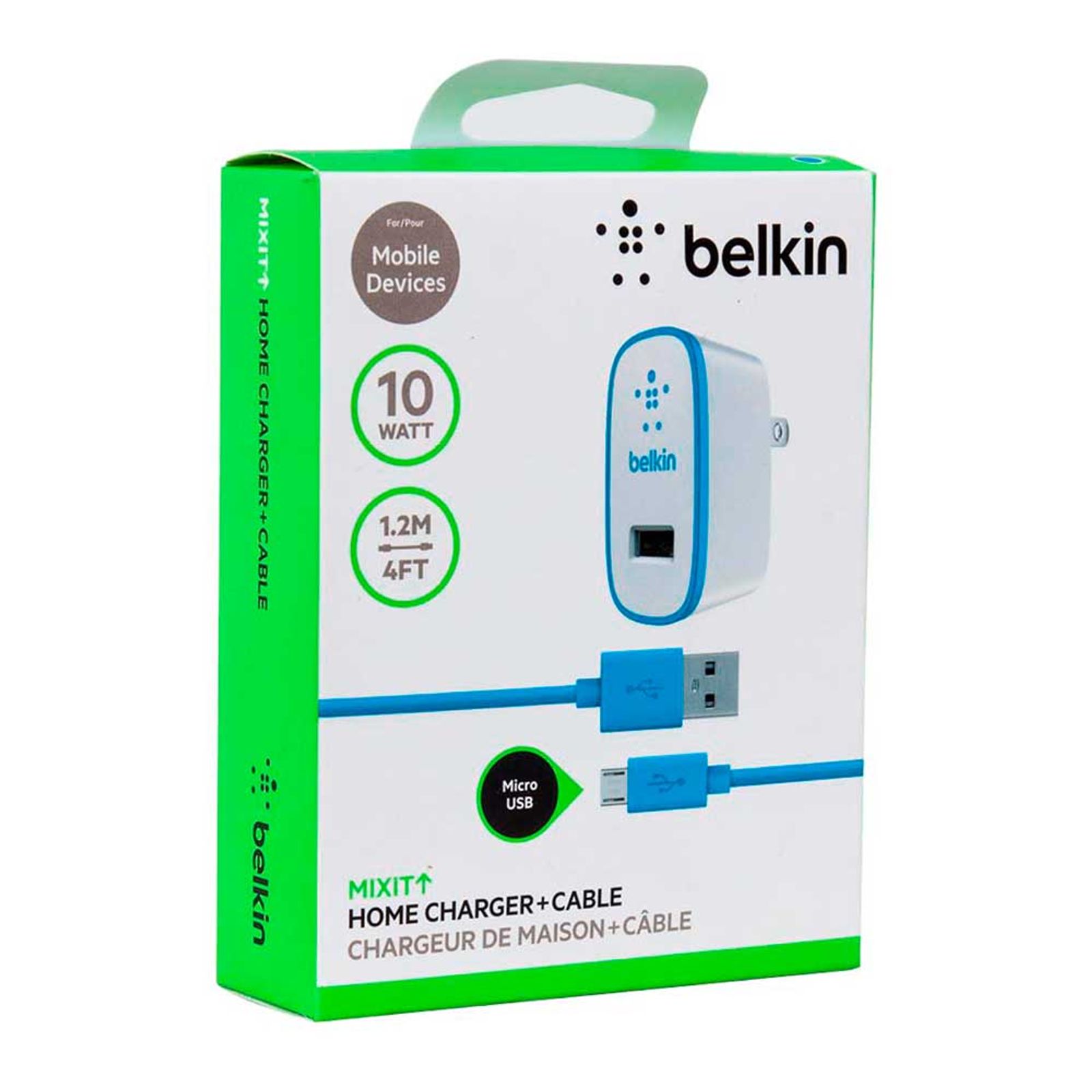 Cargador De Pared Con Cable Micro Usb A Usb Azul Panamericana