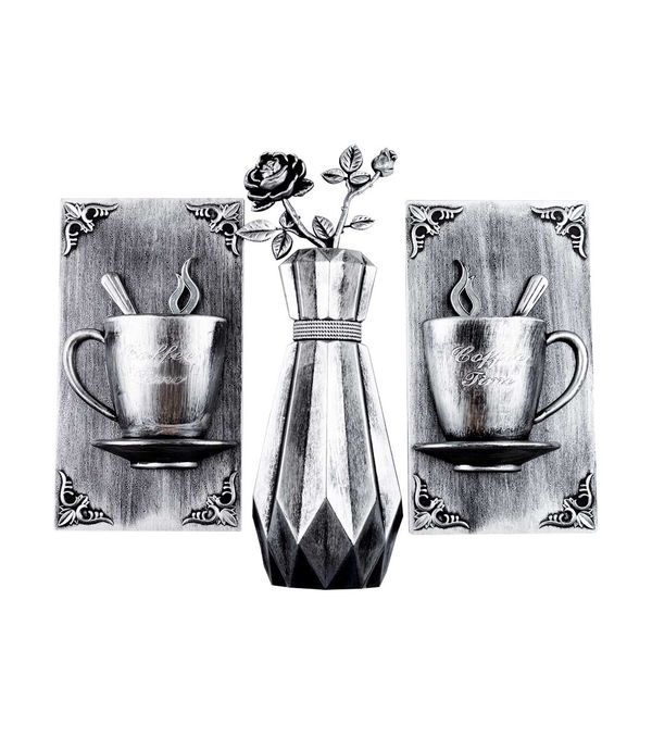 Adorno De Pared X 3 Piezas Florero Y Posillos 49 Cm Panamericana