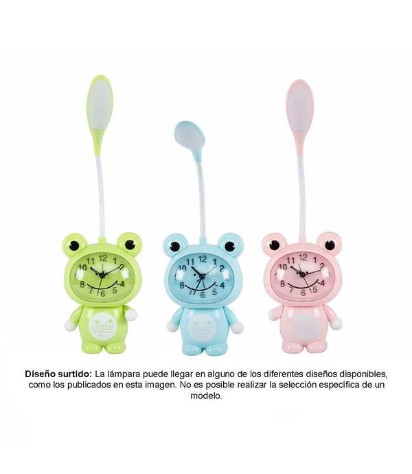lampara de mesa luz led con reloj diseno rana surtido