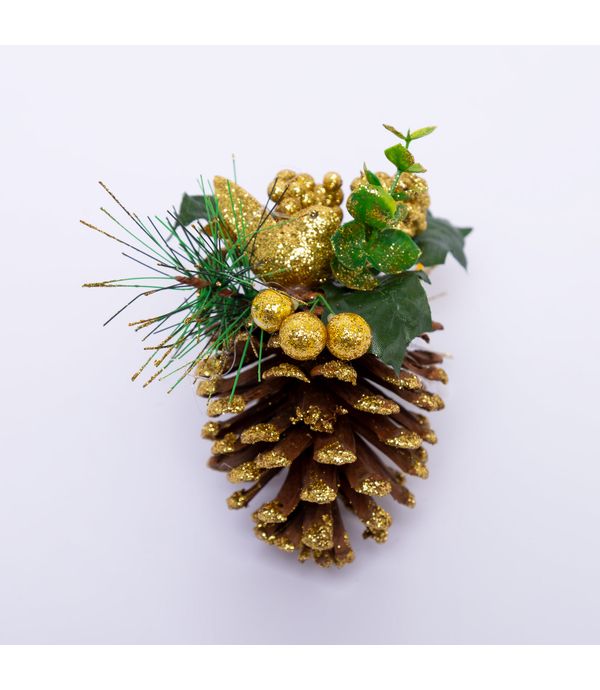 pina 13 cm con poinsettia y esferas doradas