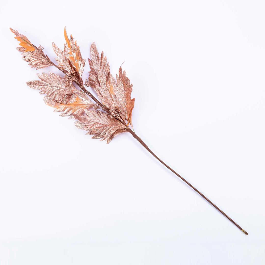 Rama escarchada con hojas color oro rosa, 80 cm - Panamericana