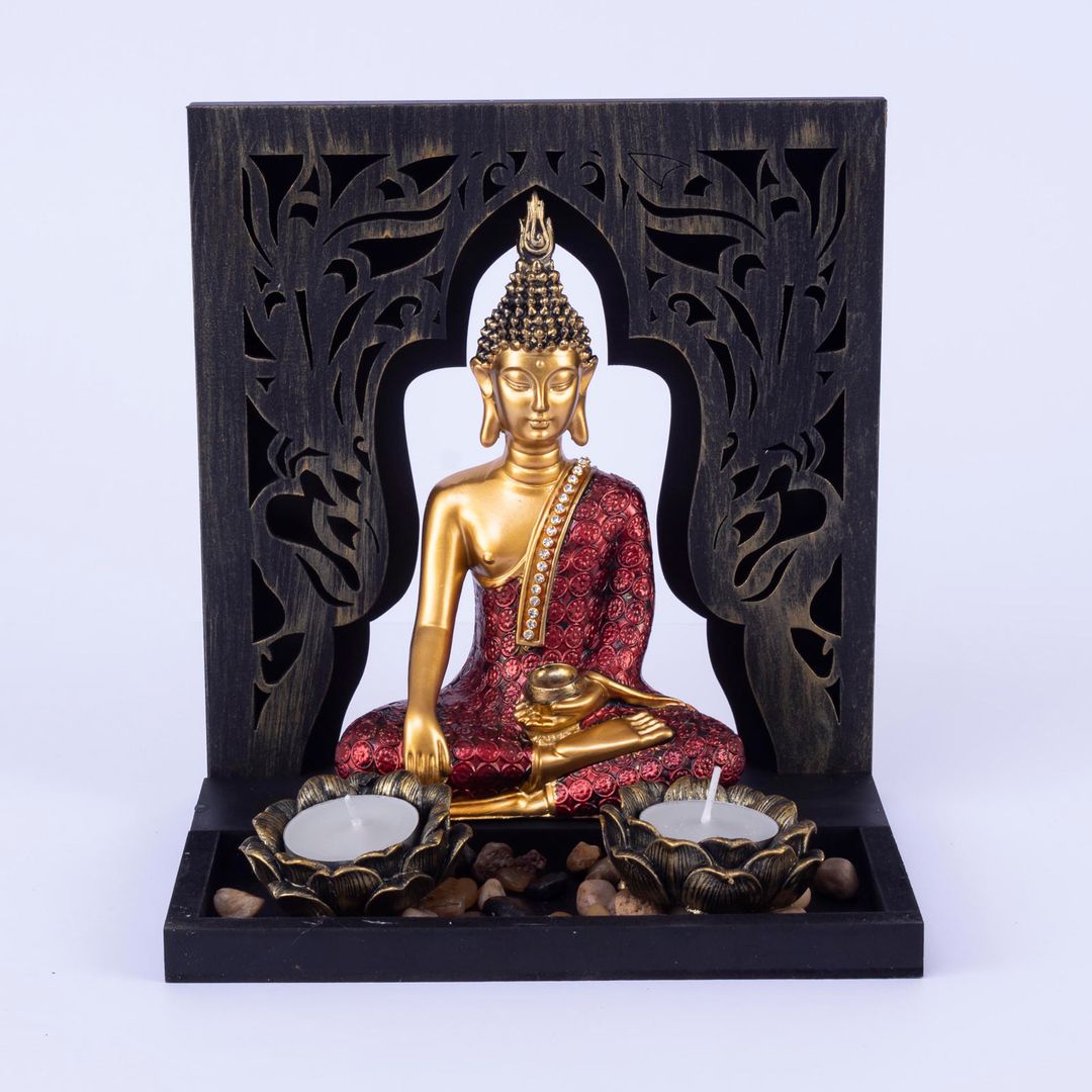 figura decorativa diseno buda acostado con jardin zen