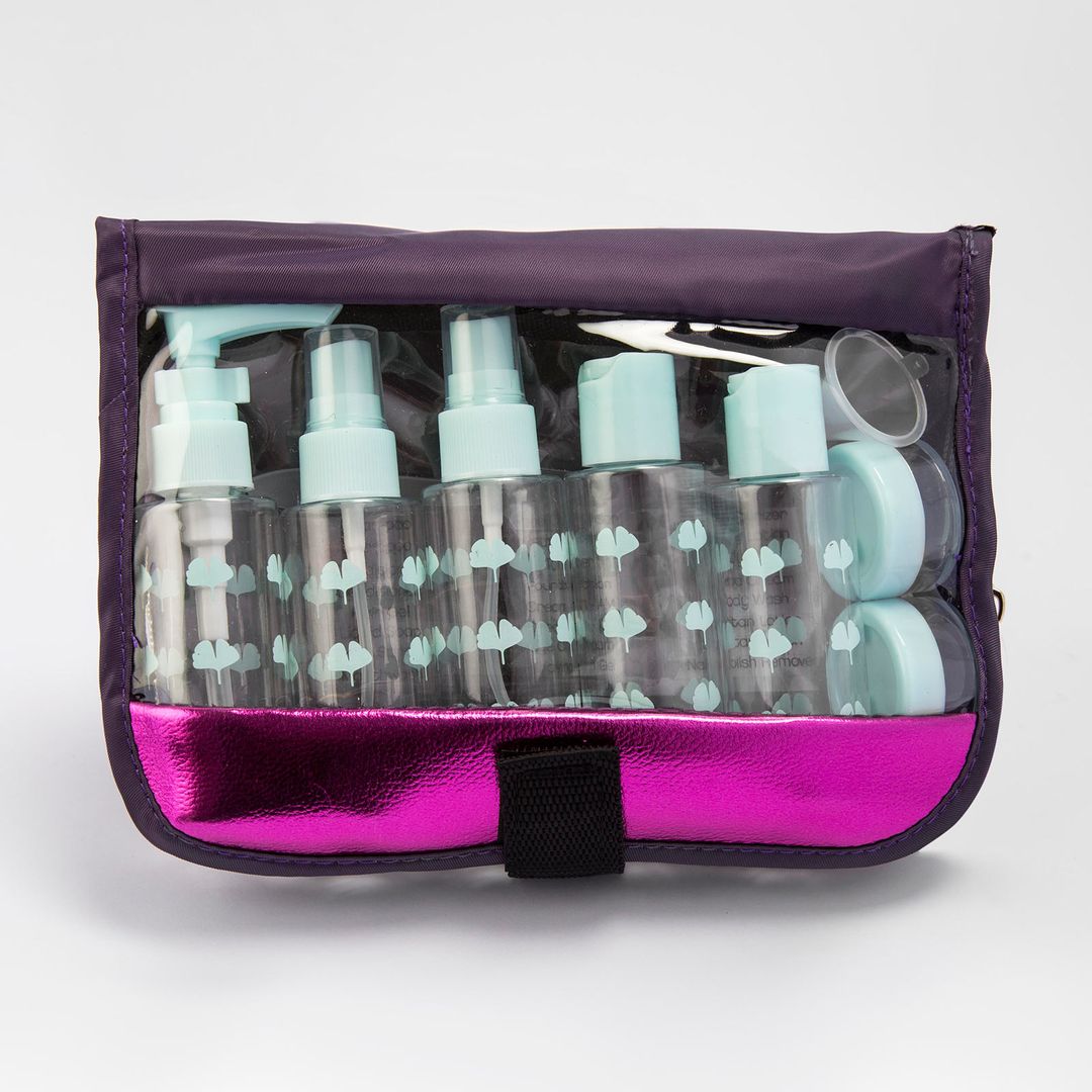 Set de recipientes para viaje de 10 piezas en estuche morado - Panamericana