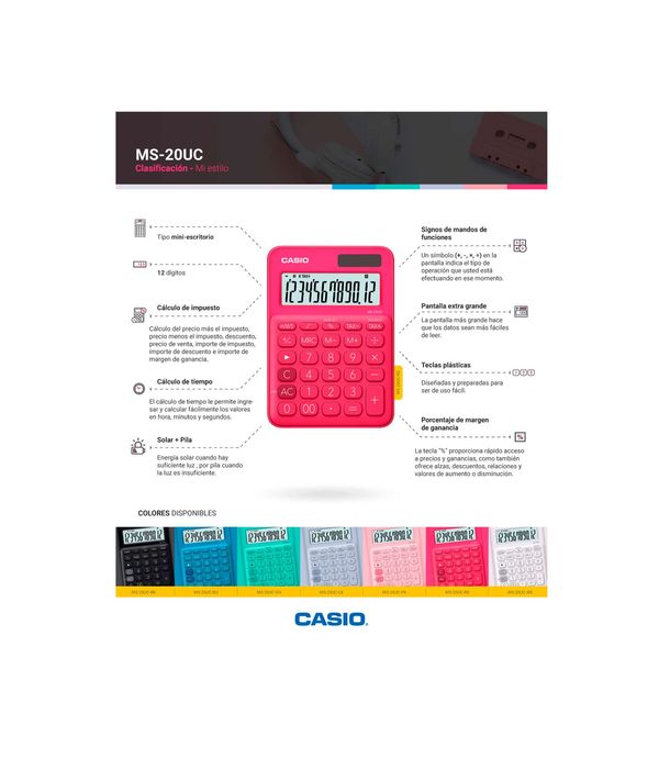 Calculadora Basica Casio 12 Digitos Ms uc Lb Azul Celeste Panamericana