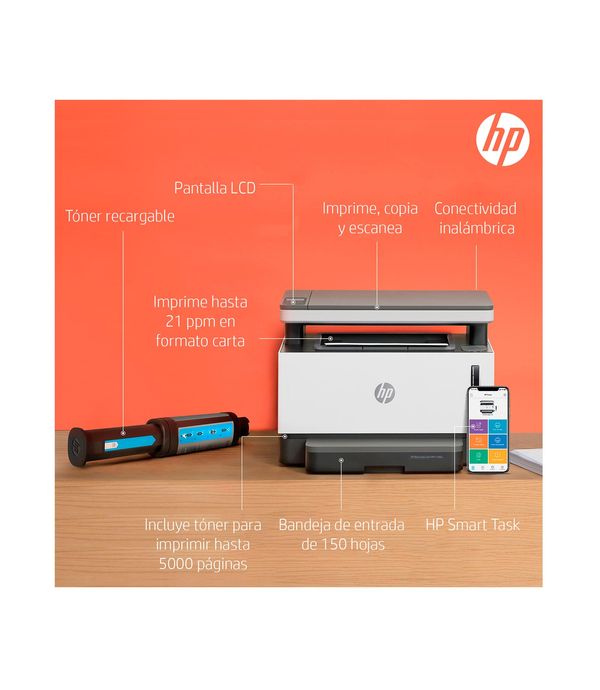 Multifuncional HP Neverstop Láser 1200 W (4RY26A), blanca con gris -  Panamericana