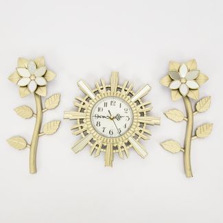 set-reloj-de-pared-25cm-sol-con-flores-champagne-7701016124324