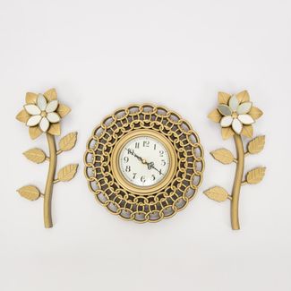 set-reloj-de-pared-25cm-eslabones-con-flores-champagne-7701016124362