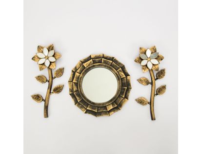 set-espejo-de-pared-25cm-telarana-con-flores-dorado-y-negro-7701016124478
