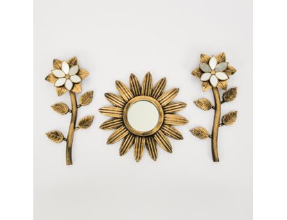 set-espejo-de-pared-25cm-margarita-con-flores-dorado-y-negro-7701016124492