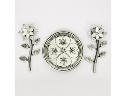 set-espejo-de-pared-25cm-circular-con-flores-plateado-y-negro-7701016124546
