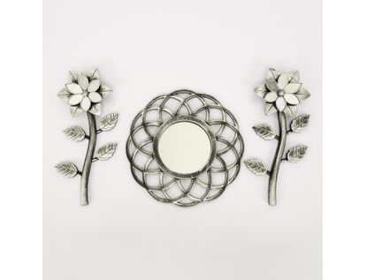 set-espejo-de-pared-25-5cm-ondas-con-flores-plateado-y-negro-7701016124560