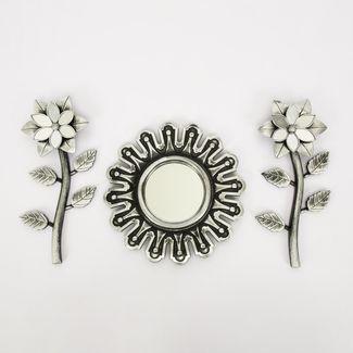 set-espejo-de-pared-25cm-con-flores-plateado-y-negro-7701016124577