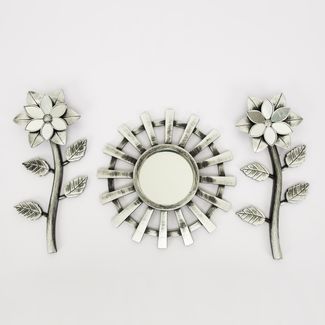 set-espejo-de-pared-25cm-rueda-con-flores-plateado-y-negro-7701016124591