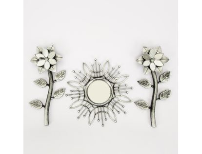 set-espejo-de-pared-25cm-con-flores-plateado-y-negro-7701016124607