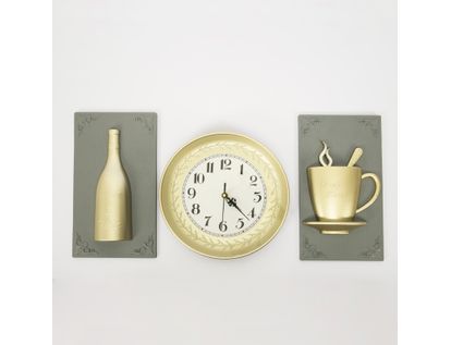 set-reloj-de-pared-25cm-plato-con-cuadros-taza-y-botella-champagne-7701016124782
