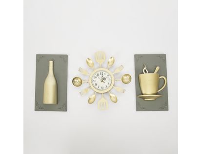 set-reloj-de-pared-30cm-cubiertos-con-cuadros-taza-y-botella-champagne-7701016124799