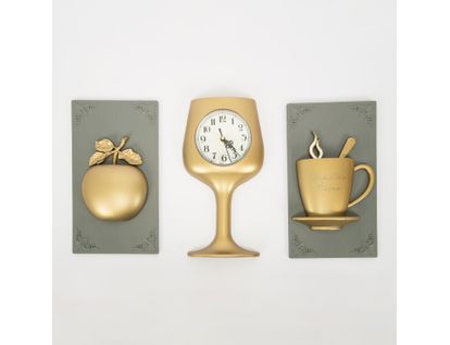 set-reloj-de-pared-copa-con-cuadros-taza-y-manzana-champagne-7701016124836