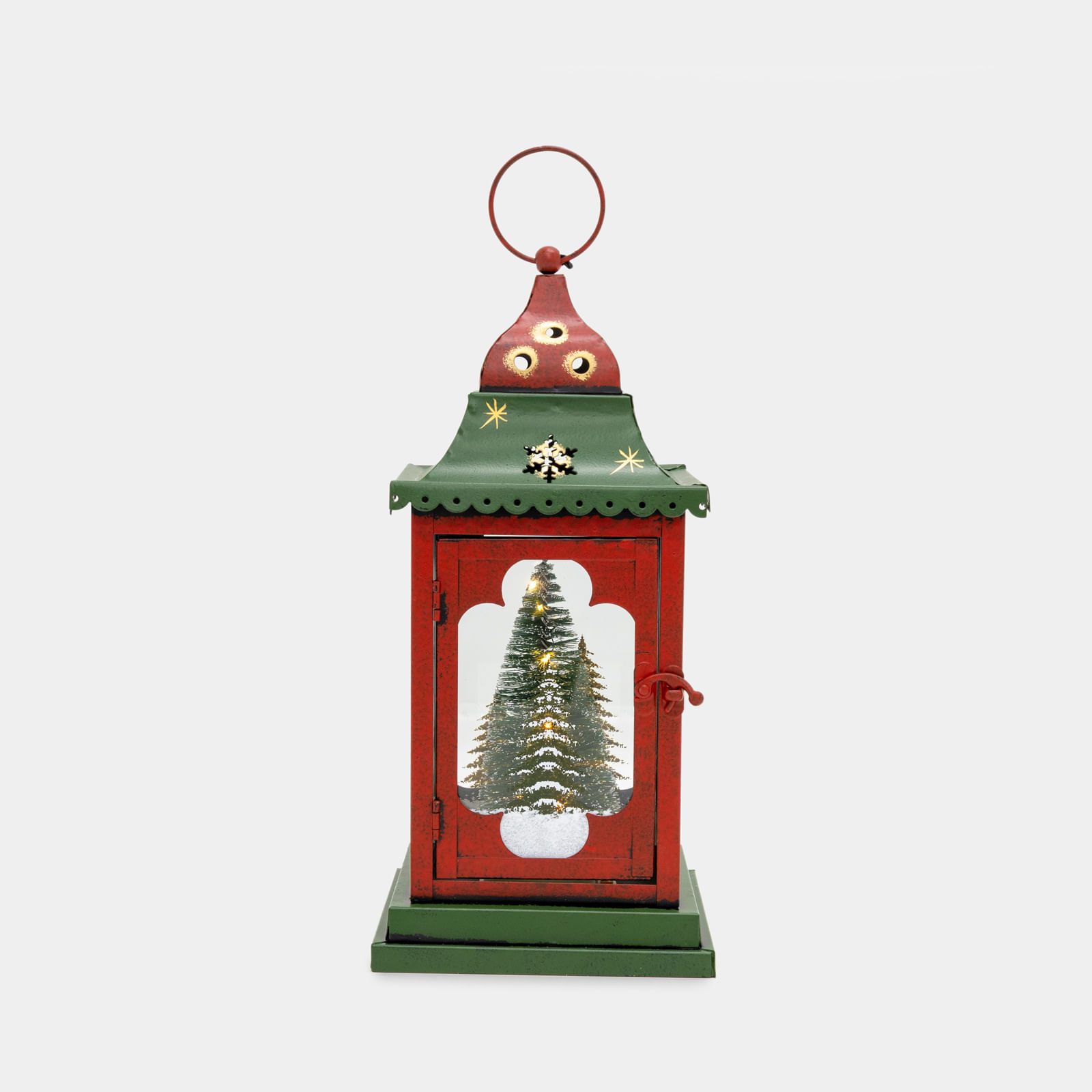 Farol con luz led y muñecos de nieve
