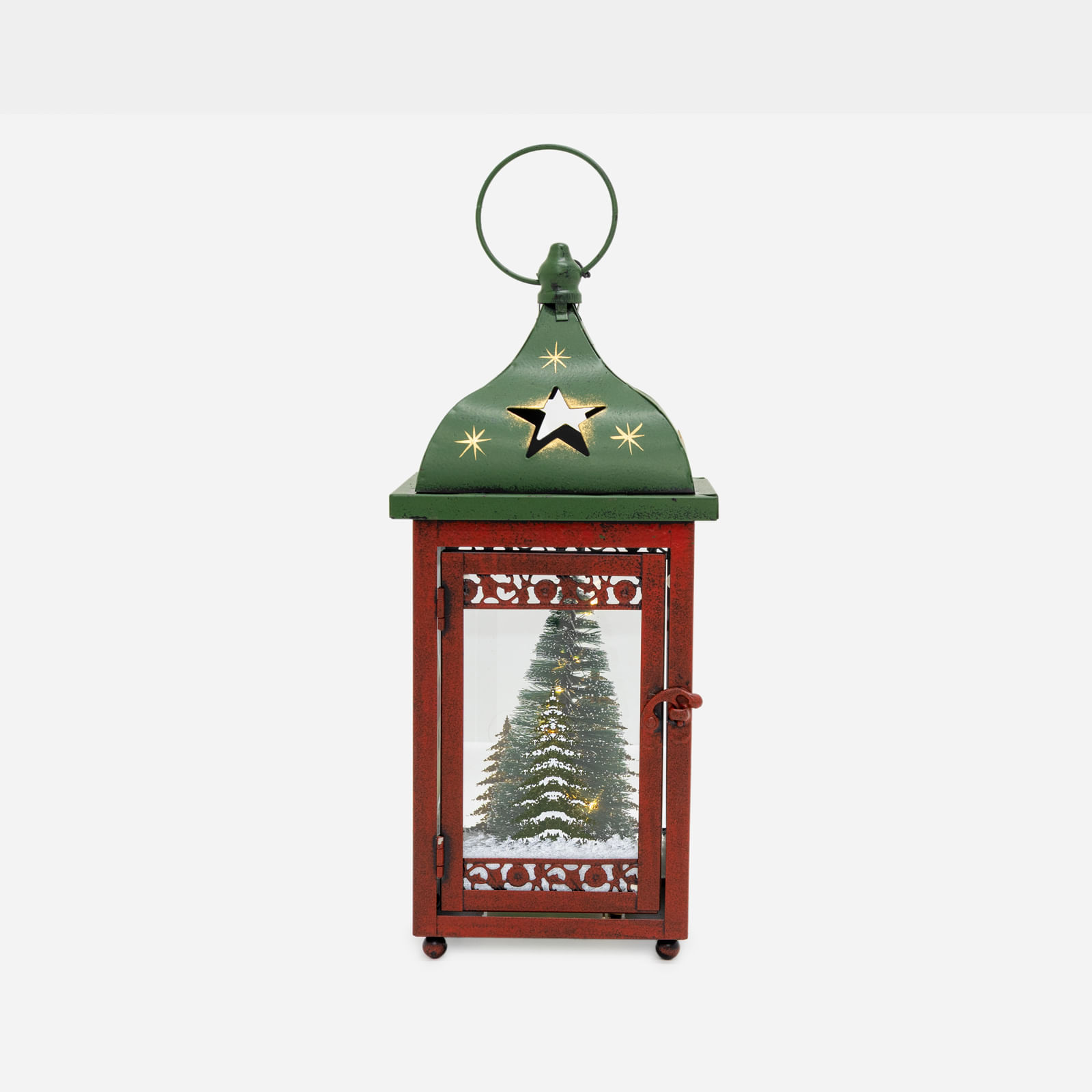 Farol con luz led y árbol navideño